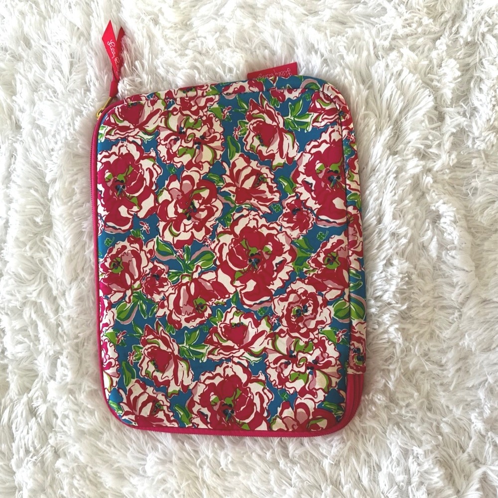 Lilly Pulitzer Tablet Sleeve Case Floral Print Pink Blue Zippered Pouch Bag - Picture 5 of 7